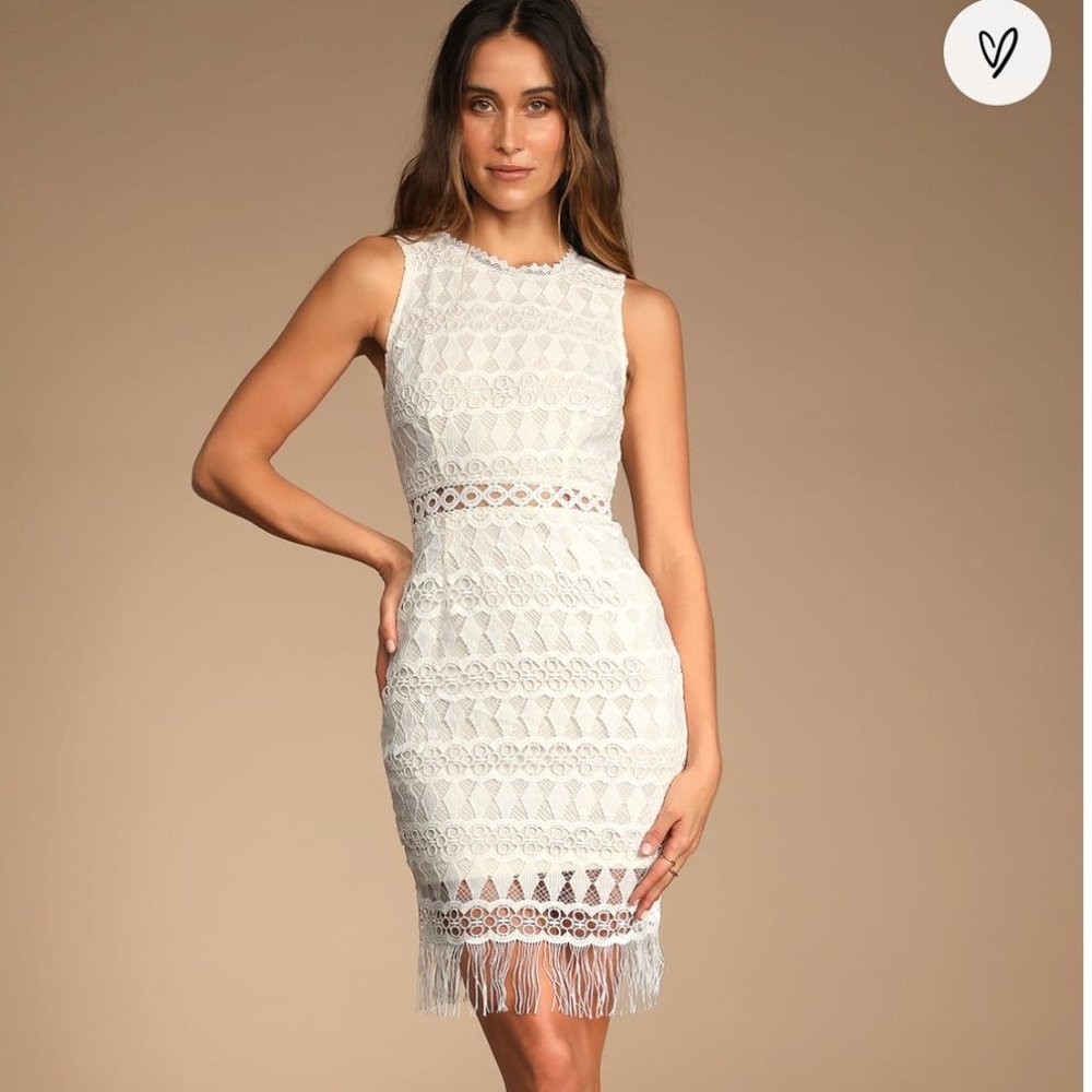 Lulu's Kenna White Crochet Lace Sleeveless Bodycon Dress - Small